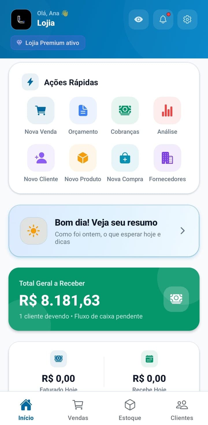 App Lojia — Painel do dia