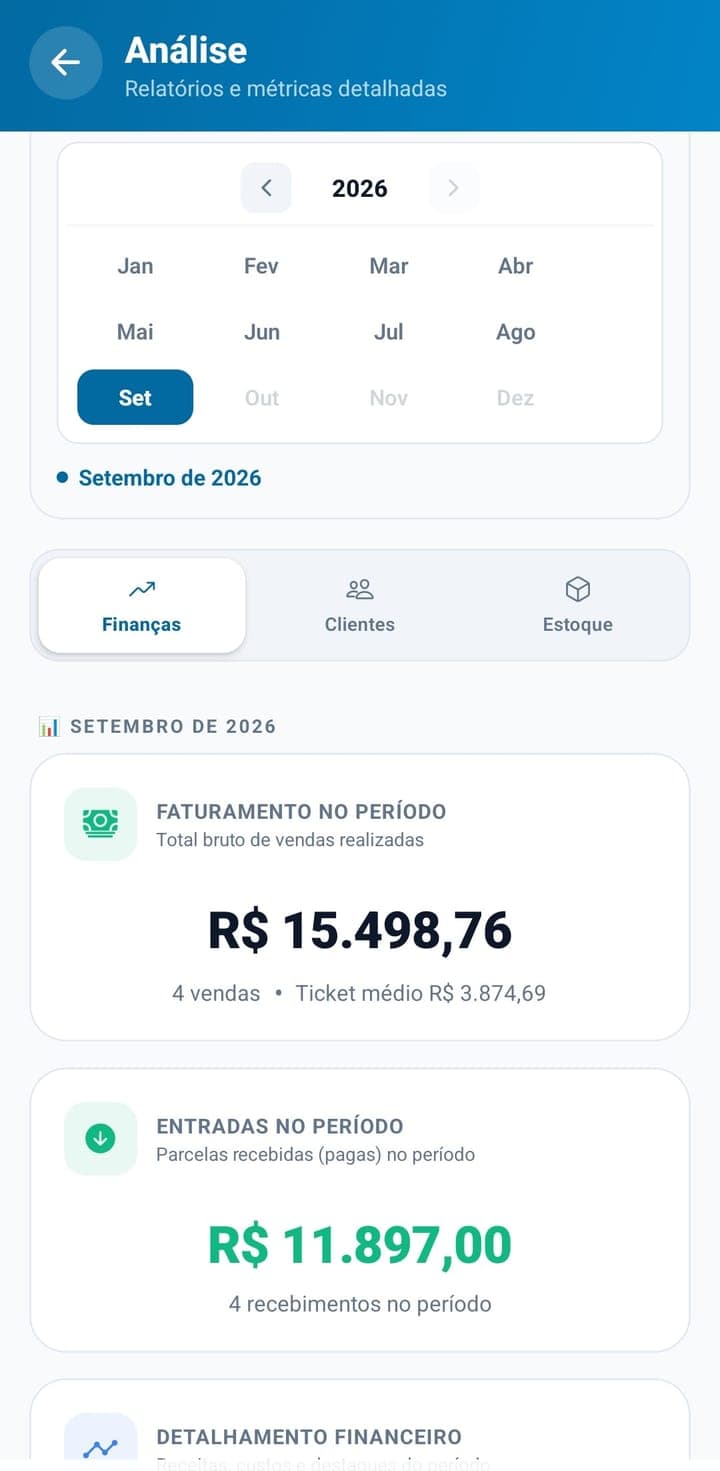 App Lojia — Relatórios do mês