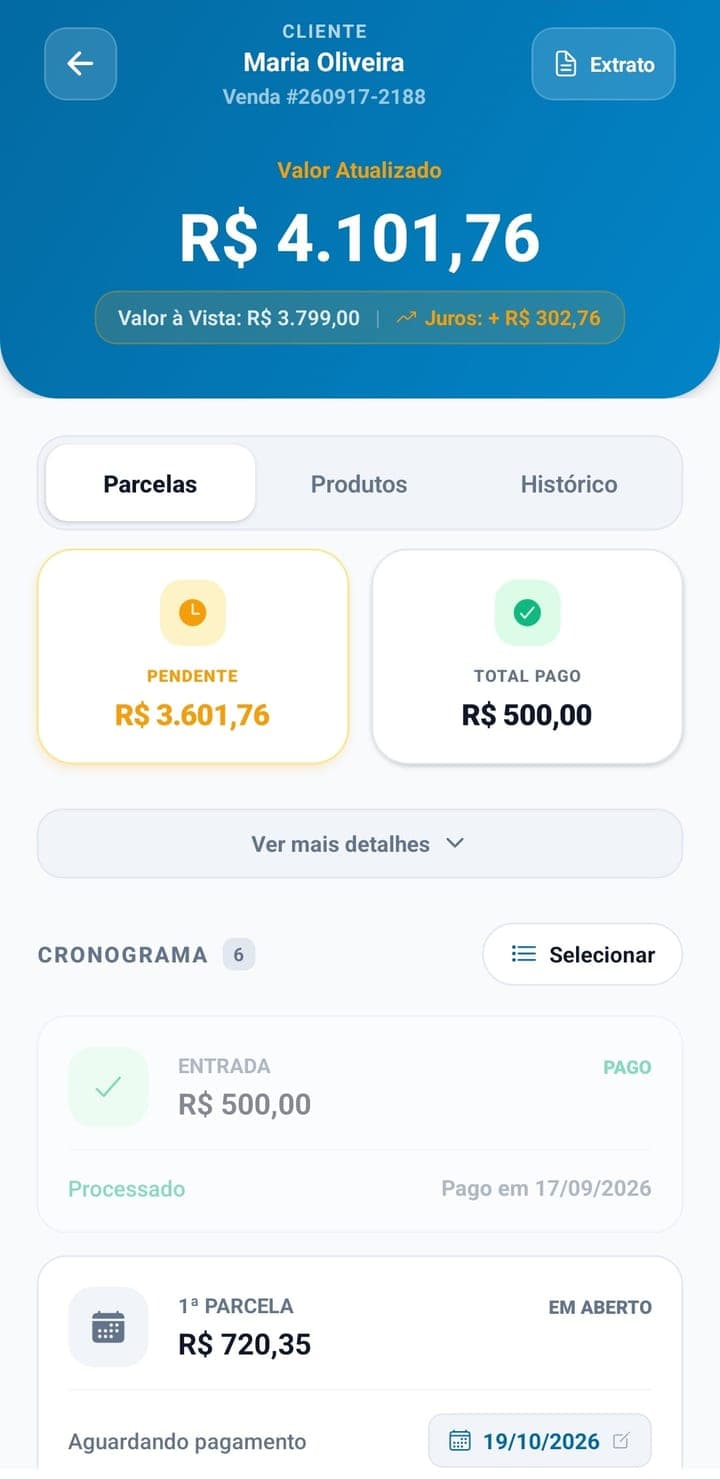 App Lojia — Carnê e parcelas