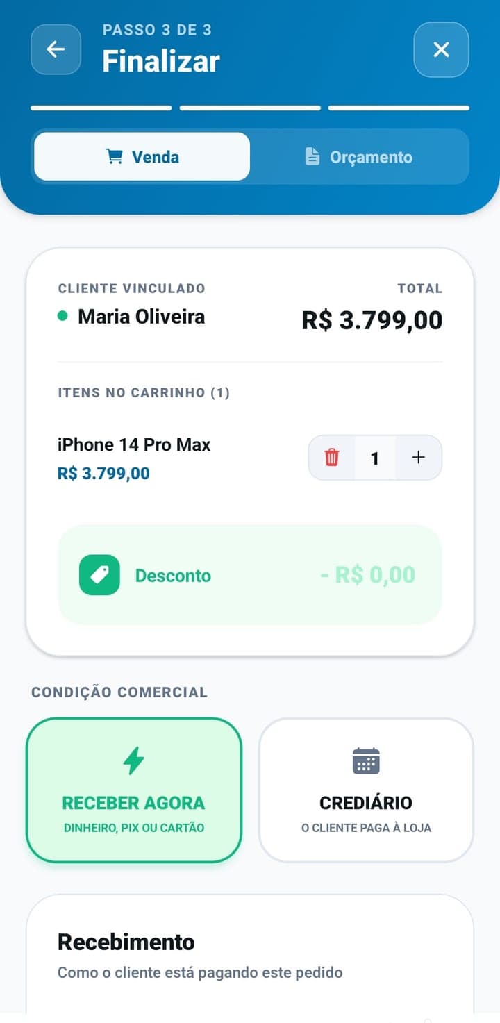 App Lojia — Receber agora ou crediário